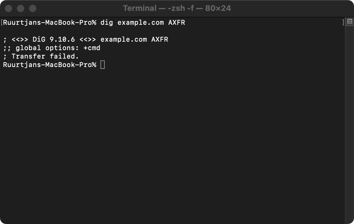 Example output of a AXFR lookup query