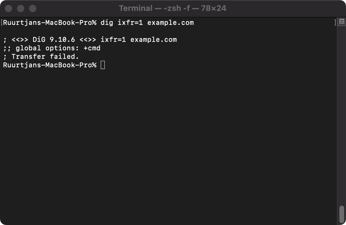 Example output of a IXFR lookup query